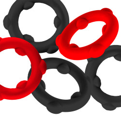 Oxballs Lot de 5 Cockrings Spinner 25 mm Noir-Rouge